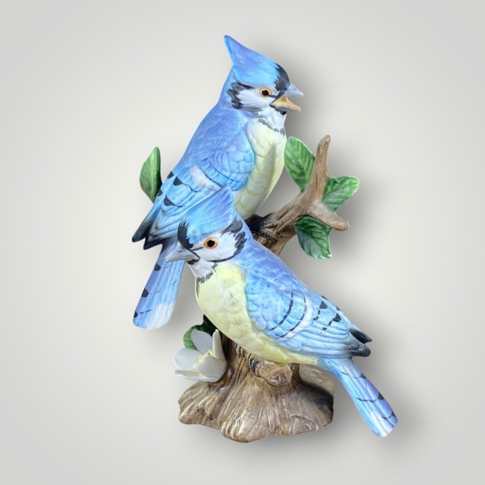 Lefton Blue Jays Porcelain Figurine Hand Painted Vintage 1991 Small 4.5" 02203